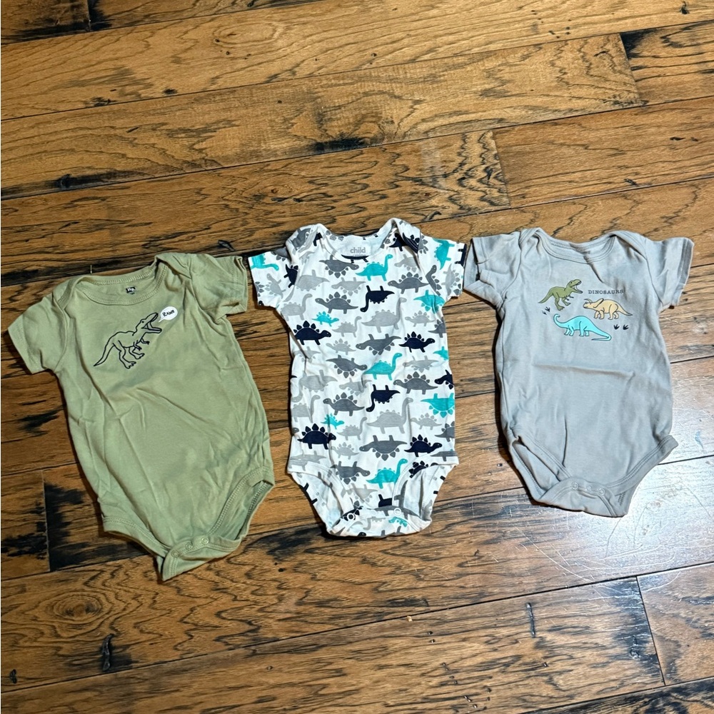 Dinosaur Print Kids One Piece Set - Green, Gray, Blue